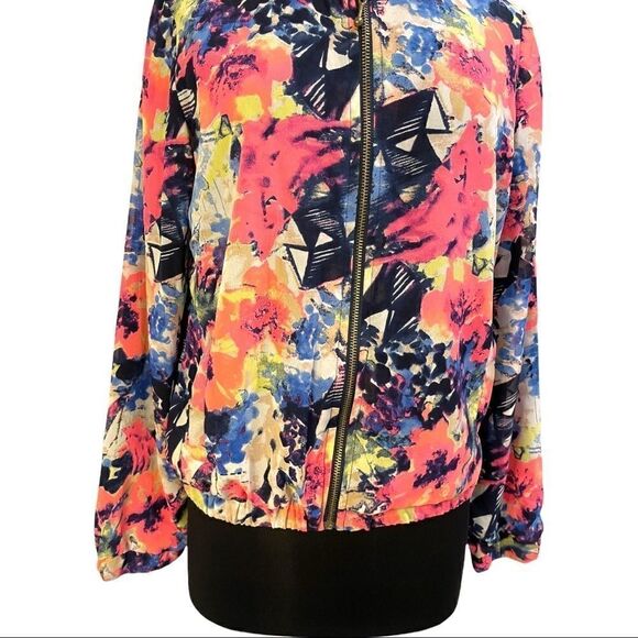 Japna Floral Zip Front Bomber Jacket Sz L - Picture 3 of 11